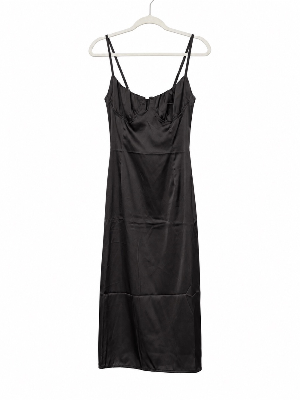Forever 21 Black Satin Slip Dress with Adjustable Spaghetti Straps